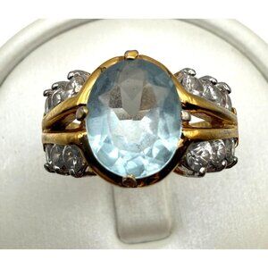 Vintage Gold Electroplated Blue Stone Statement Ring